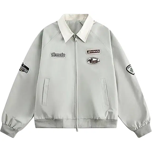 木清清 美式翻领宽松休闲百搭学院风夹克外套 女款