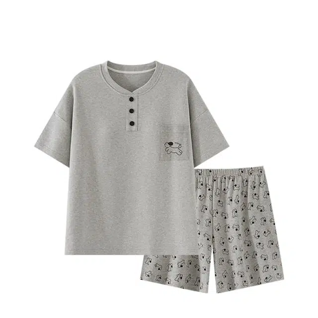 俏韵 圆领小狗简约风宽松短袖家居服可外穿睡衣套装 女款