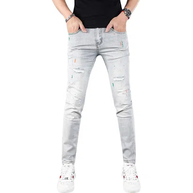 吉肯蒂 潮流个性帅气破洞裤潮牌修身弹力时尚牛仔裤 男款