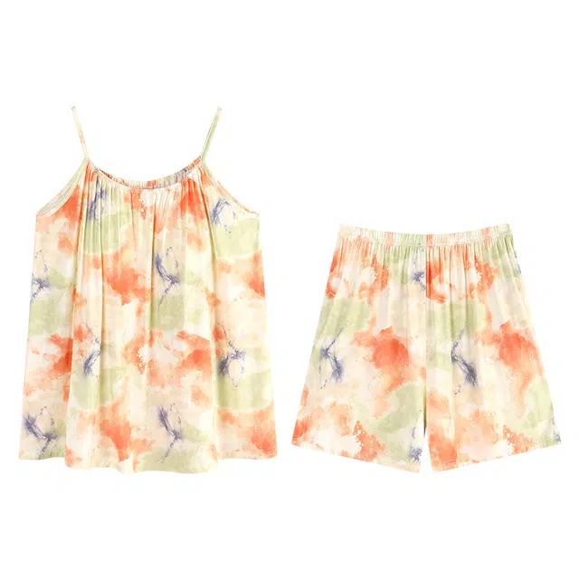 向薇 带胸垫一体吊带性感女夏季莫代尔女生家居服睡衣套装 女款