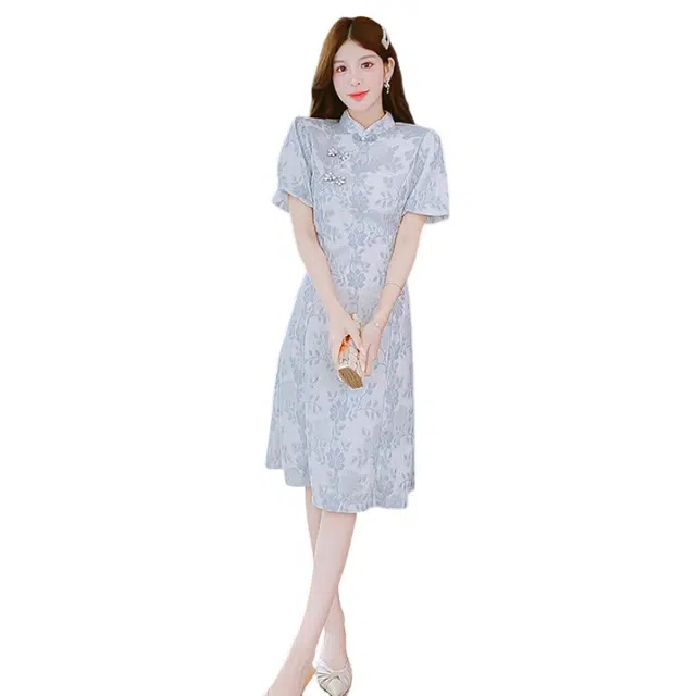 丝絮丝绸 新中式改良旗袍裙女复古年轻款少女古法双襟小个子日常可穿短袖连衣裙 女款