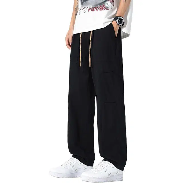 宝米卡 工装裤子坠感直筒长裤港风街头风潮拖地裤休闲裤 男女同款