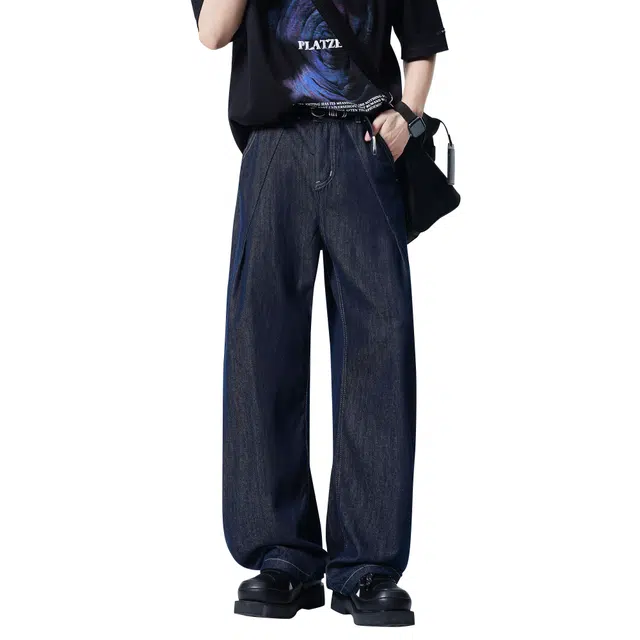 王者荣耀 标语款 美式阔腿弯刀裤宽松舒适高街痞帅少年感学生党无性别休闲百搭时尚牛仔裤 男女同款