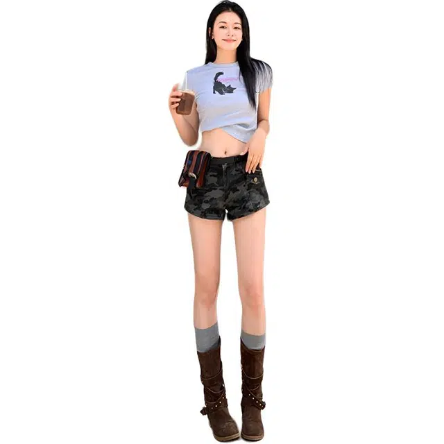 玫丝朵 高腰显瘦休闲百搭牛仔短裤 女款