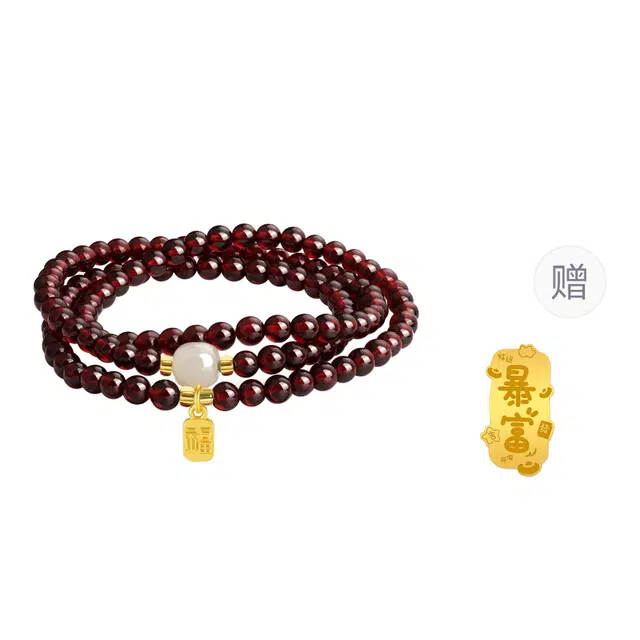 金大福 福气满满珠串 招财纳福新中式国潮转运珠轻奢高级感古风气质百搭福牌本命年转运必备叠戴手饰#好运 琉璃 手串 女款