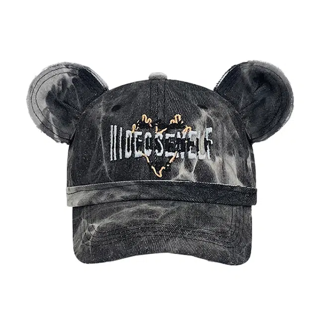 木林森 美式复古街头扎染小熊耳朵户外出行个性牛仔时尚百搭遮阳防晒大头围显脸小 聚酯纤维 鸭舌帽 男女同款情侣款