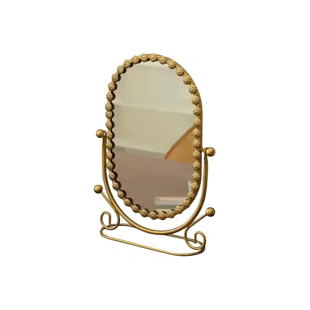 未来枫情 轻奢高级金属立式卧室梳妆镜台式单面镜 免打孔安装 时尚百搭