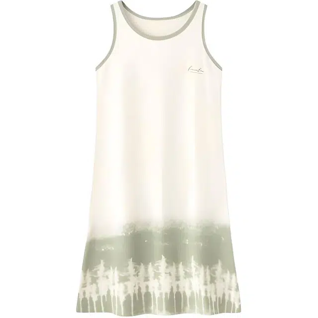 北极绒 纯棉纯色无袖圆领夏季睡裙 女款