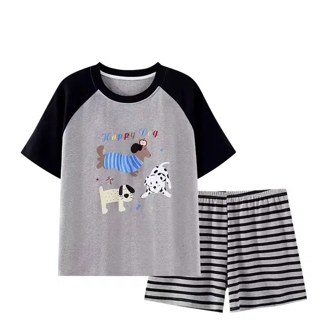 俏韵 圆领卡通腊肠狗甜美风宽松短袖短裤家居服可外穿睡衣套装 女款