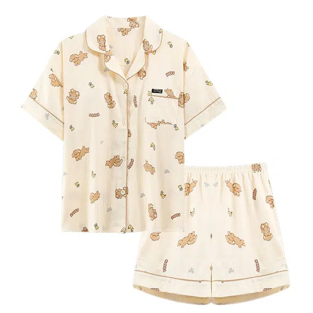 俏韵 翻领卡通云朵棉甜美风宽松短袖短裤薄款家居服可外穿睡衣套装 女款