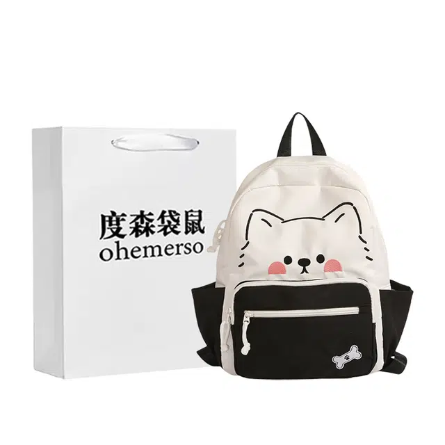 度森袋鼠 撞色卡通可爱日系学生 尼龙布 书包背包双肩包 女款 多色