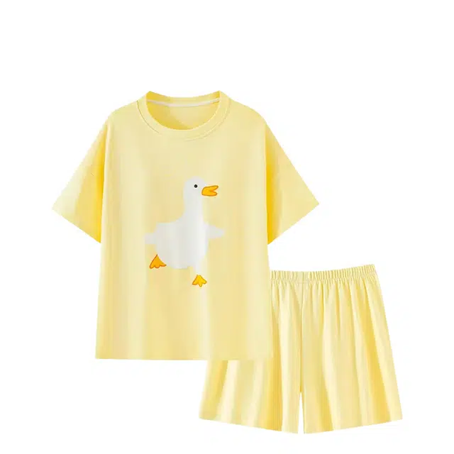 俏韵 圆领卡通小鸭子甜美风宽松短袖短裤家居服可外穿睡衣套装 女款