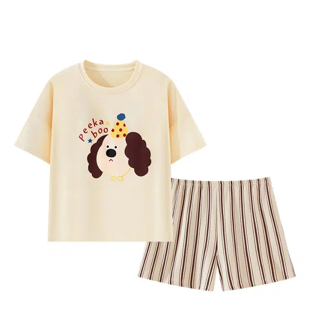 俏韵 圆领卡通小狗甜美风宽松短袖家居服可外穿睡衣套装 女款