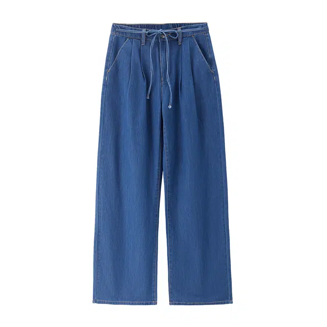 佐丹奴 黑科技凉感轻薄绑带半松紧腰阔腿裤牛仔裤 女款