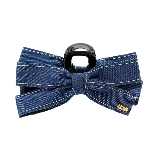 如花梦 韩系时髦牛仔蝴蝶结抓夹高级感后脑勺大号鲨鱼夹 布艺 发夹 女款