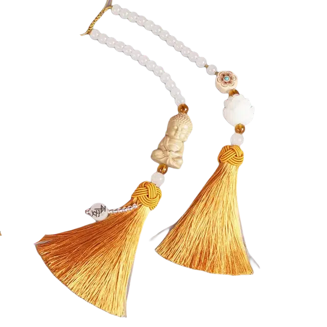 聆听花开 连连好运 福牌佛祖菩提汽车高档平安车内饰品车载莲花后视镜吊坠中国风 黄杨木 挂件 男女同款情侣款