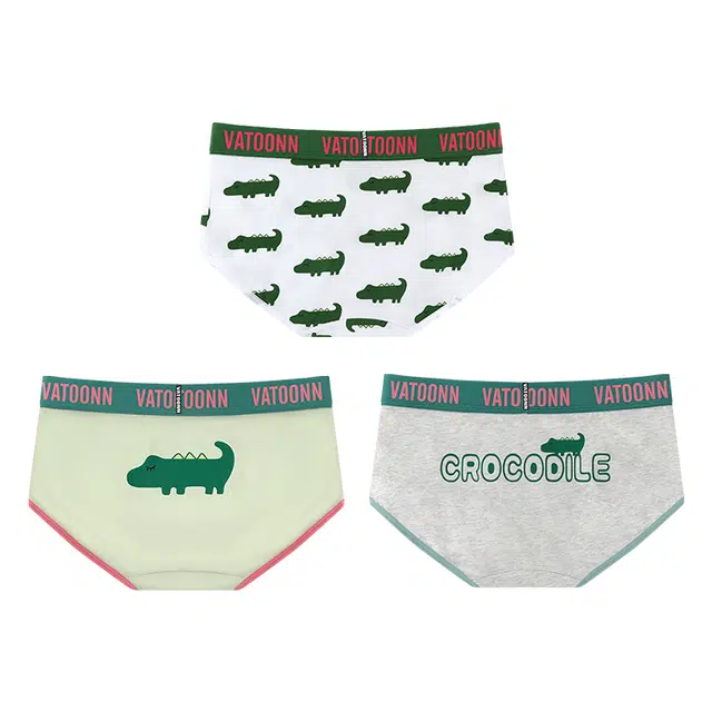花佃品色 卡通鳄鱼印花纯棉可爱中腰三角 女款