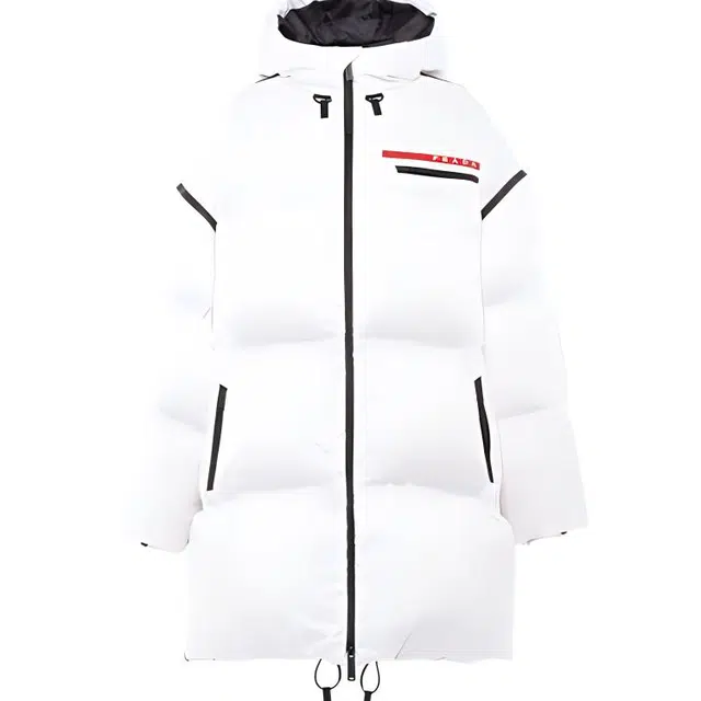 Prada Oversized Long Nylon Colorblock Hooded Down Coat White