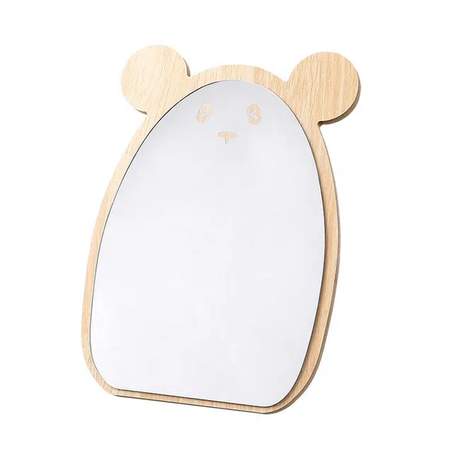 顽顽 木质化妆镜卡通小熊桌面台式单面镜复古可折叠美妆补妆梳妆公主镜