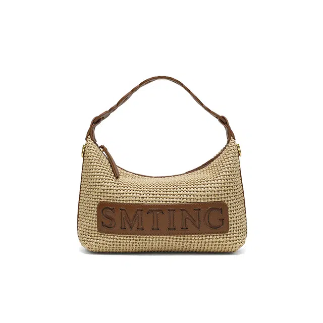 西木汀 落叶 小众设计高级感通勤百搭饺子包 牛头层革拼织物 单肩手提包 女款 卡其色/深邃黑