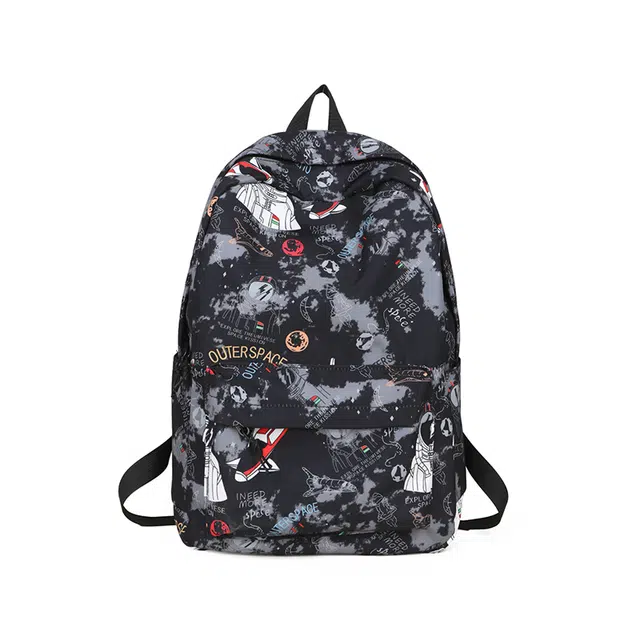 泰格奴 时尚新潮个性街头潮流运动初高中大学生背包涂鸦精美通勤旅行轻便大容量背包 尼龙 双肩包 男女同款情侣款 黑色/灰色/绿色/蓝色