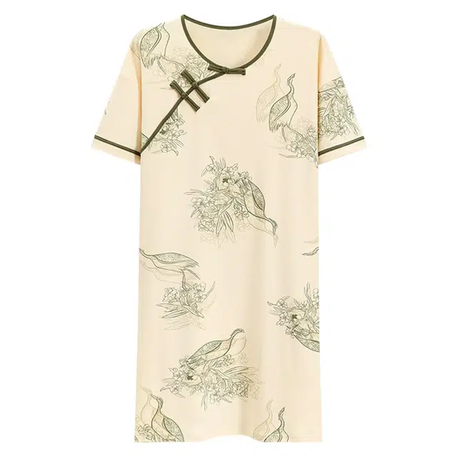 俏韵 圆领夏季短袖简约甜美国风中长款家居服可外穿睡裙 女款