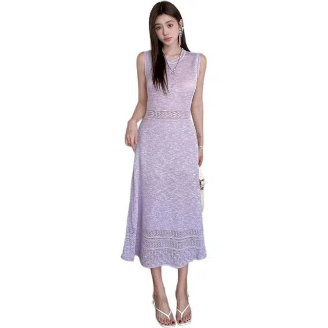 黛尔佳人 夏季欧洲站高级感轻奢小众小香风针织背心裙女无袖连衣裙  女款