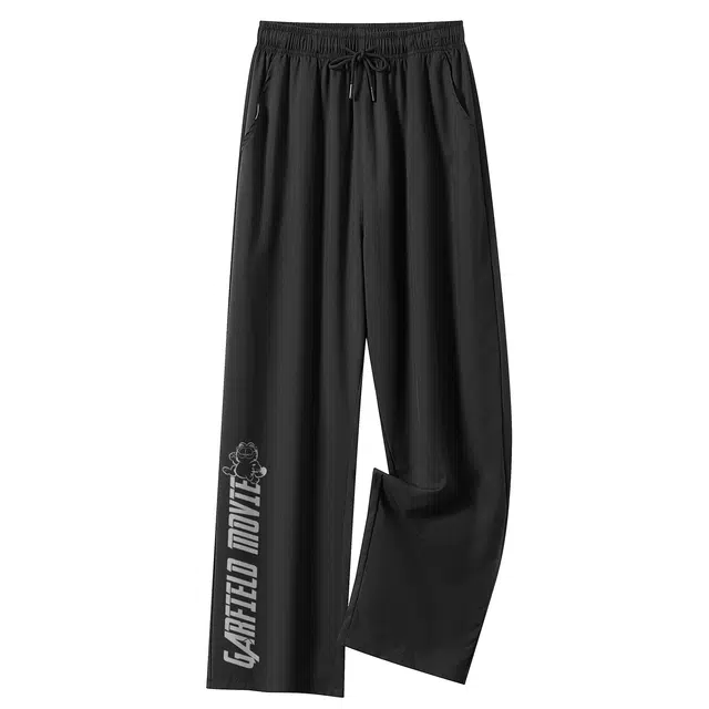 加菲猫家族 宽松舒适直筒垂感透气卡通动漫加菲猫品牌印花吸湿排汗简约纯色日常出行运动跑步百搭系带中腰长裤休闲裤 男女同款