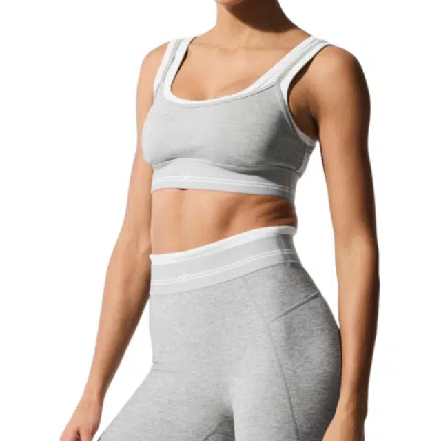 alo yoga Logo Athletic Heather GreyWhite