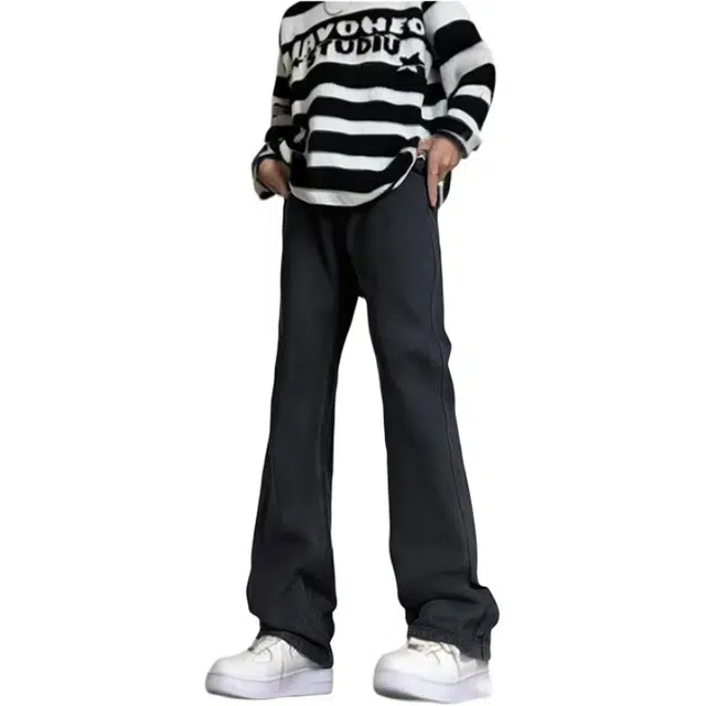 华夏儿女 美式高街潮流百搭水洗微喇废土风牛仔裤 男女同款