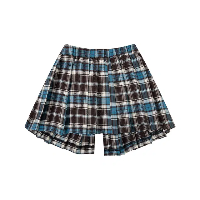 江南先生 舒适通勤百搭时尚条纹格纹复古风叠穿时尚屁帘可调节休闲短裙 女款