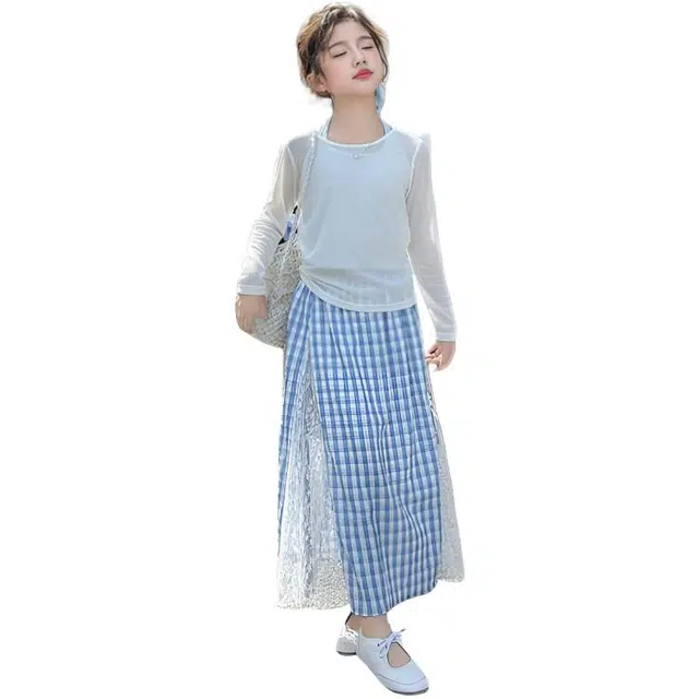 木木兔裙装套装  时髦洋气宽松美式时尚女孩格子度假透气柔软三件套