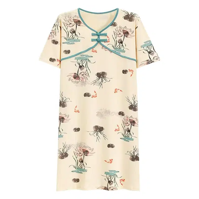 俏韵 圆领夏季款国风短袖简约甜美风中长款家居服可外穿睡裙 女款