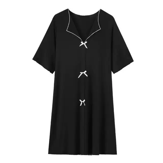 秀黛 韩系时尚舒适薄款纯色过膝带胸垫凉感短袖睡衣家居服睡裙 女款