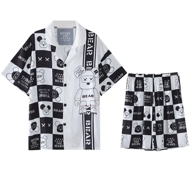 向薇 凉感冰丝舒适家居服短袖短裤夏季睡衣套装 男款