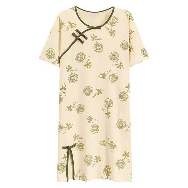 俏韵 圆领夏季款短袖简约甜美国风中长款家居服可外穿睡裙 女款