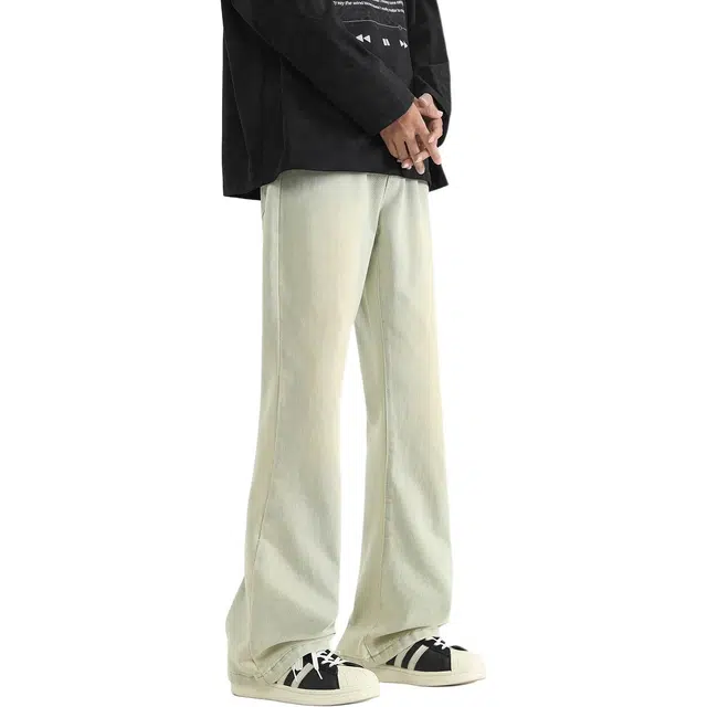 八哥 学院风美式高街水洗做旧废土风高级感窄版基础款柔软舒适通勤百搭中腰显高修身微喇垂感弯刀长裤牛仔裤 男女同款