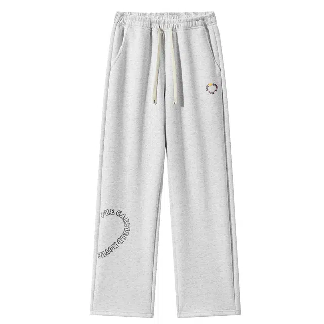 加菲猫家族 美式潮流创意时尚个性爱心字母印花小众痞帅直筒垂感显高宽松舒适吸湿排汗系带松紧中腰针织运动裤 男女同款