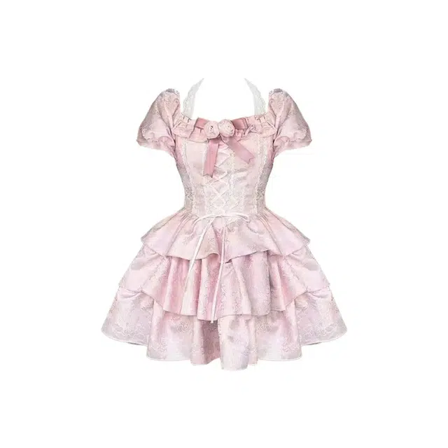 木清清 法式公主风浪漫蝴蝶结泡泡袖小个子茶歇绝美蓬蓬裙短袖连衣裙 女款