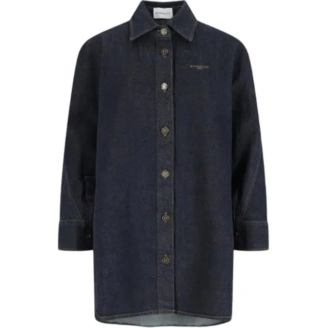 纪梵希 纯色翻领纽扣衬衫 女款 蓝色