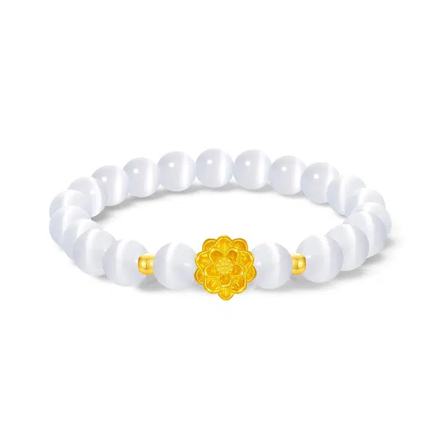 【999金|精选高品质】 金师傅 好运莲莲串珠 莲花万事如意有钱花 新中式国潮气质复古简约百搭#好运 玻璃猫眼 手串 男女同款情侣款