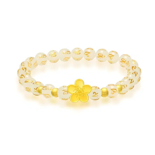 【999金|精选高品质】 金师傅 六字箴言桃花 一见倾心浪漫花朵转运珠 新中式国潮气质复古大气优雅百搭 小众轻奢高级#好运 玛瑙 手串 女款