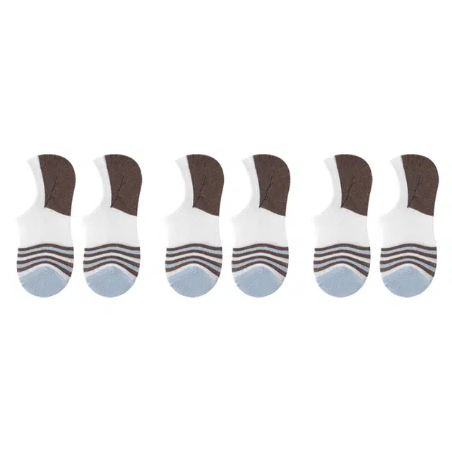 棉基因 夏季薄款短袜子防臭吸汗花边条纹女士可爱防滑不掉跟船袜 女款 组合装