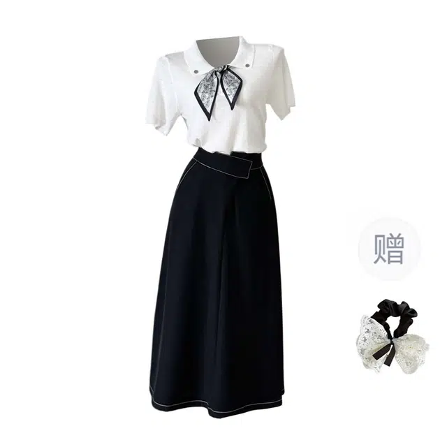 涂诗菲 温柔甜美学院风短袖上衣高级时尚感裙装套装 女款