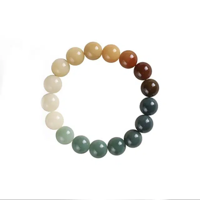 郁馨 国潮复古原生态黄绿渐变绕指柔单圈盘玩佛珠文玩手饰 考研考试上岸 学业有成#好运 菩提根 手串 男女同款情侣款