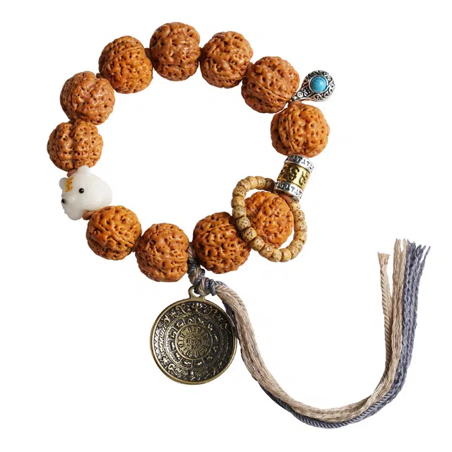 宣华意 新中式复古高级感配饰手持五瓣精品原籽文玩跑环盘玩佛珠 金刚菩提 手串 男女同款情侣款