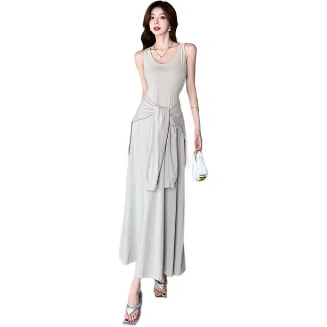 黛尔佳人 假两件大姐收腰女修身背心裙包臀长裙气质吊带连衣裙 女款