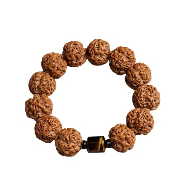 宣华意 新中式盘玩五瓣精品龙纹原籽文玩配饰虎眼石路路通 金刚菩提 手串 男款