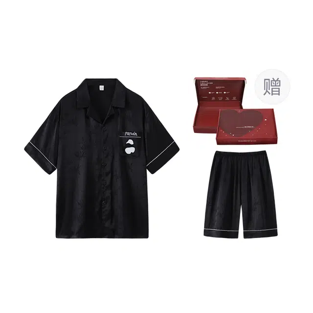顶瓜瓜 短袖短裤翻领开衫国风熊猫凉感家居服夏季睡衣礼盒 男女同款