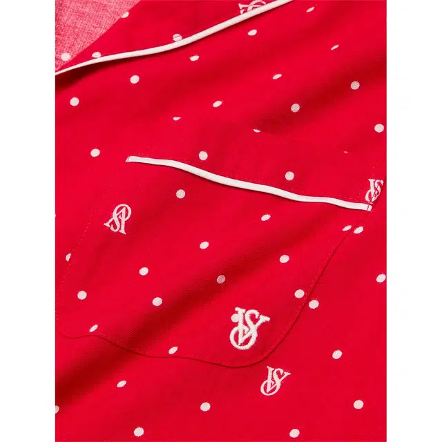 Victoria's Secret Flannel Long Pajama Set LIPSTICK LOGO DOTS